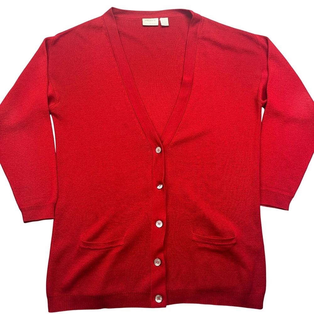 Preview‎ Collection Wool Blend Cardigan Button Front 3/4 Sleeve Red L